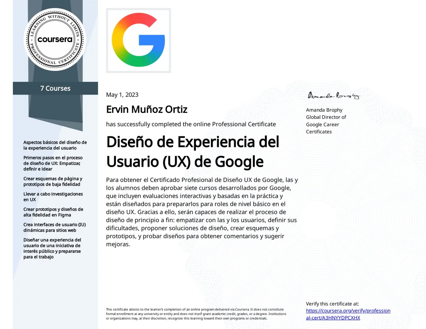 Documento: Certificado profesional de Diseño de Experiencia del Usuario (UX), Google · Coursera